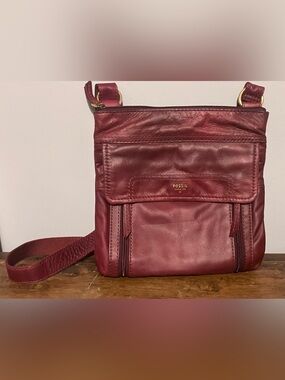 Fossil Red Leather Crossbody Bag